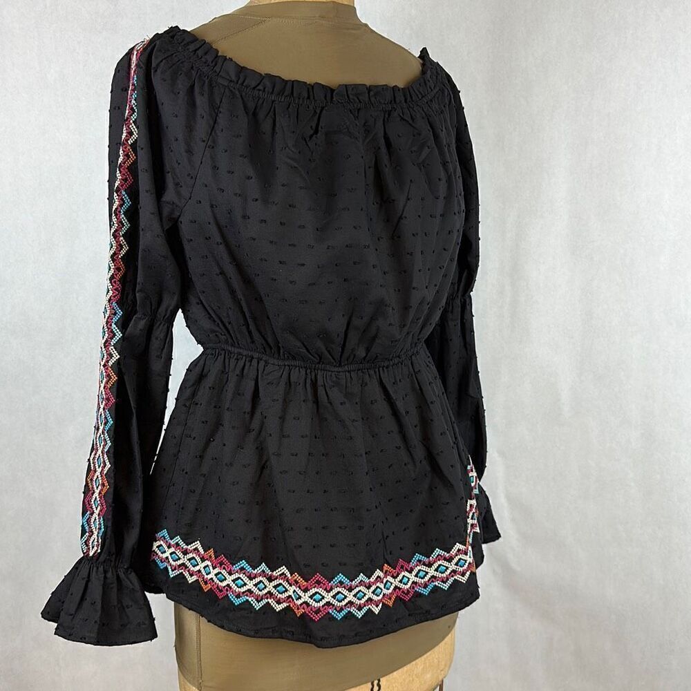 NWT Savanna Jane Off Shoulder Blouse Top Shirt Size Medium Black Long Sleeve Ruf